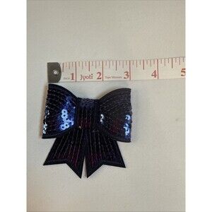 Navy Blue Sequin Bow With Black Trim Patch New